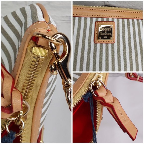 'DOONEY & BOURKE' LEATHER PINSTRIPE RED INTERIOR BAGGETT  DETACHABLE STRAP - Picture 13 of 16